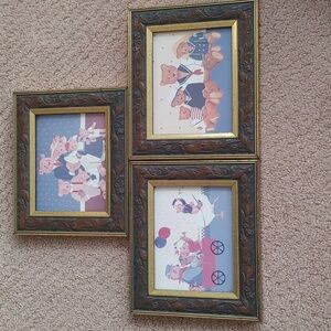 Set of 3 Vintage Framed Nursery Wall Art Prints Teddy Bears & Goose Parade